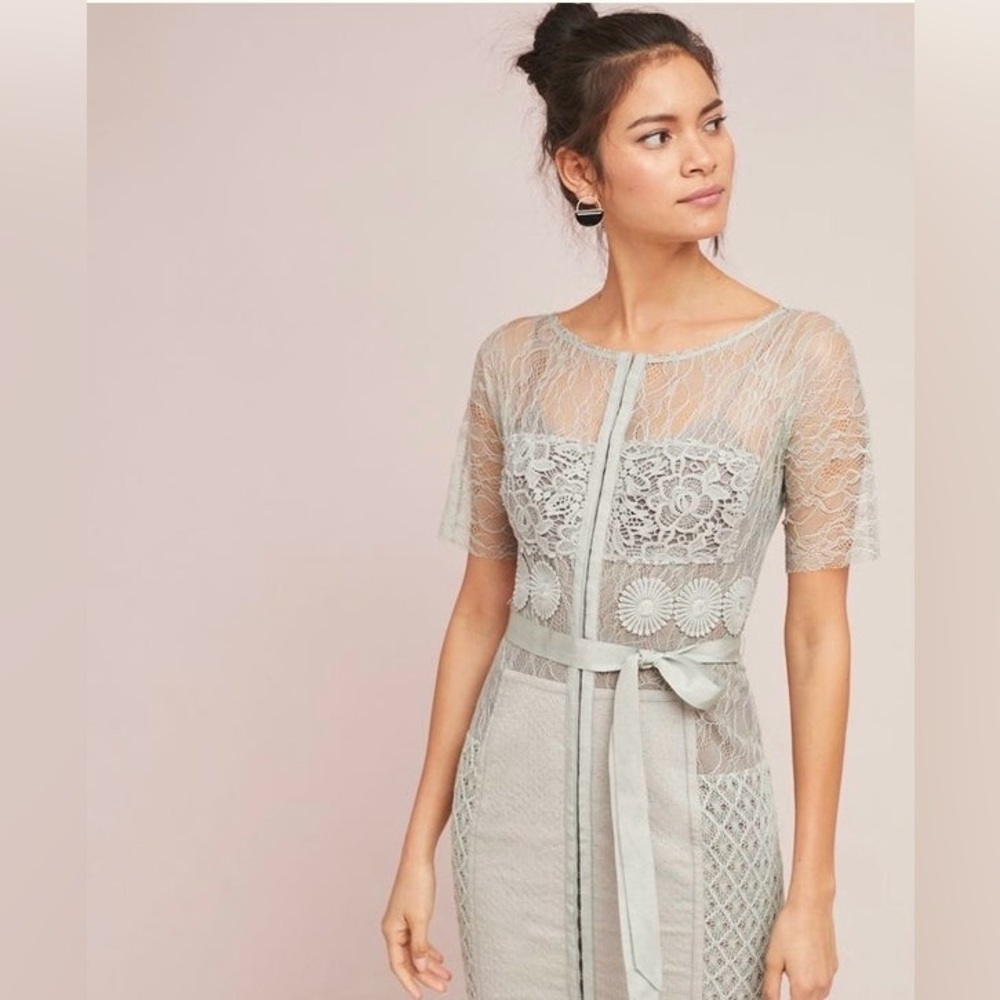 Anthropologie Byron Lars Beguile Carissima Sheath Lace Dress - 2P, Grey